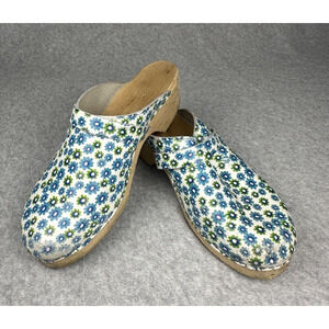 Cape Clogs Floral Womens Wood Clog EU Size 40 US 9-9.5 Made in Sweden Handmade